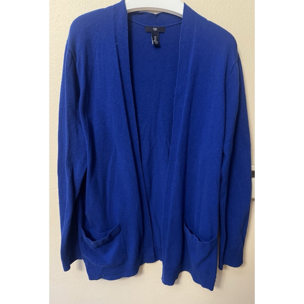 Gap Women's Cotton Knit V-Neck Cardigan Sweater Blue Solid Pockets XL